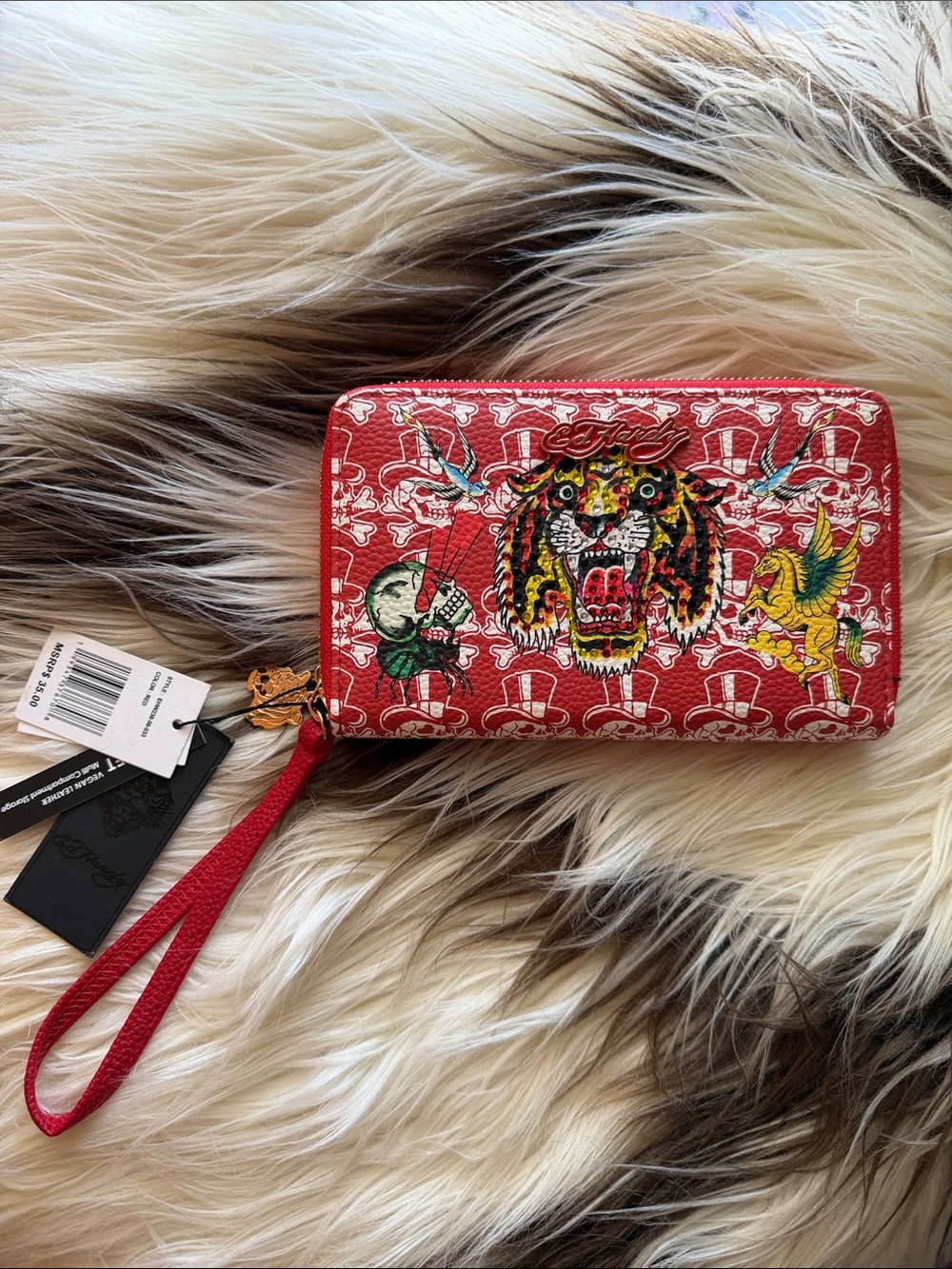 Ed Hardy Red Tiger Tattoo-Print Zip Wristlet